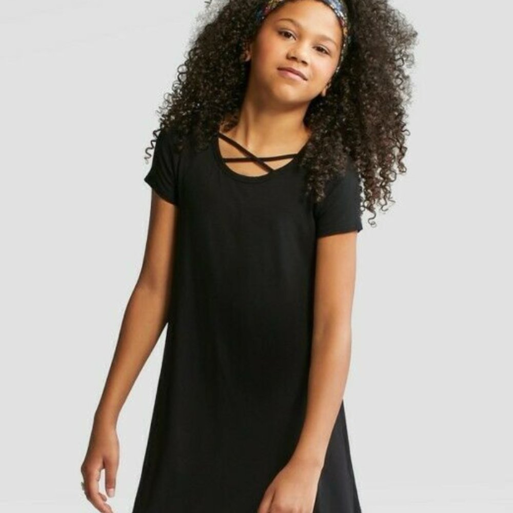Girls Art Class Cross Neck Black Swing Dress size XL